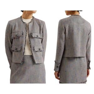 TED BAKER Mayumi Metallic Tweed Cropped Boucle Jacket